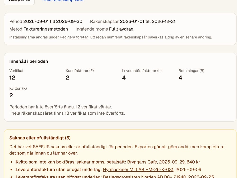 Perioden før overdragelse, med listen over det, der skal suppleres
